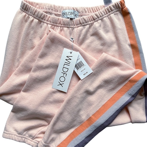 WILDFOX NWT Retro Grapefruit Striped Knox Jogger Pants Size Medium in Pink Salt - Picture 12 of 14